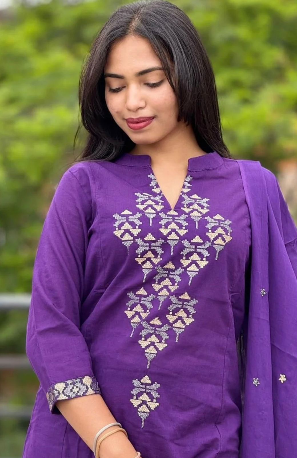 Purple Embroidered Kurta Set with Dupatta
