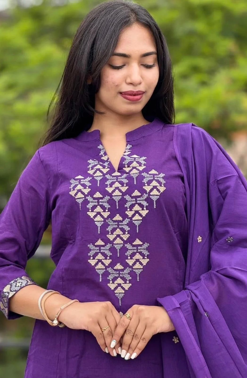 Purple Embroidered Kurta Set with Dupatta
