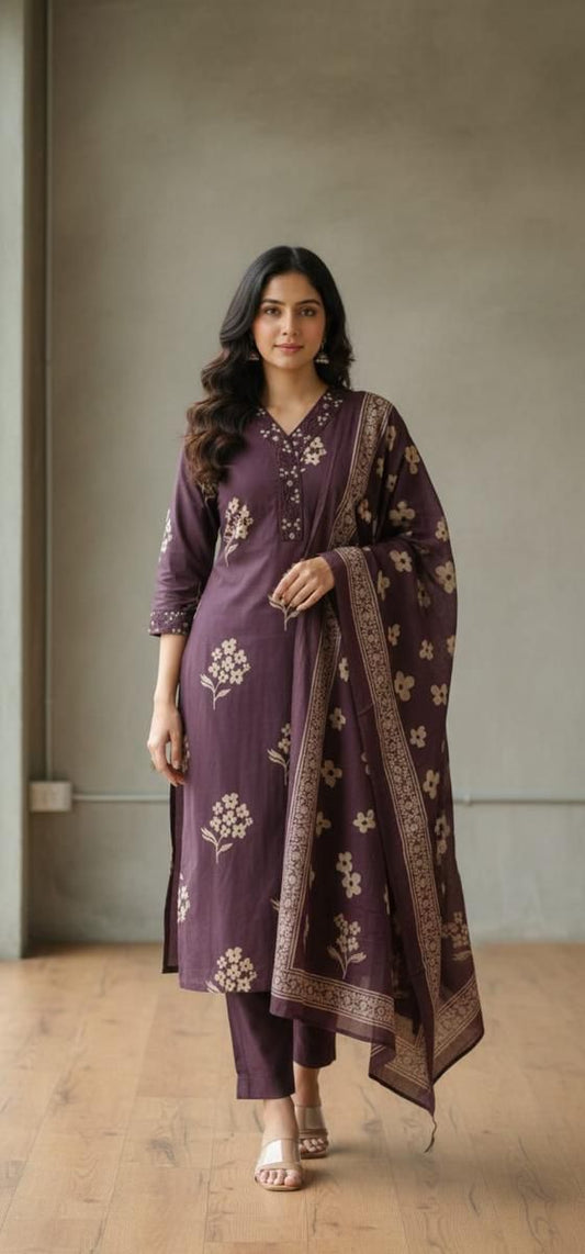 Pure Cotton Floral Printed Kurta Set with Dupatta