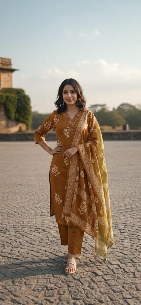 Pure Cotton Floral Printed Kurta Set with Dupatta