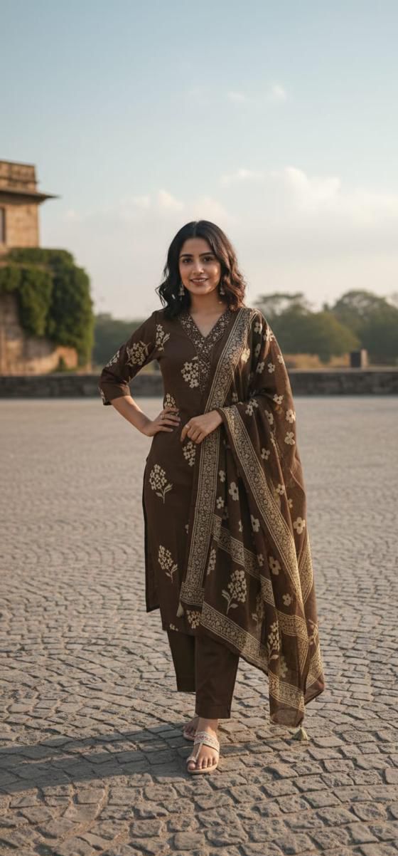 Pure Cotton Floral Printed Kurta Set with Dupatta