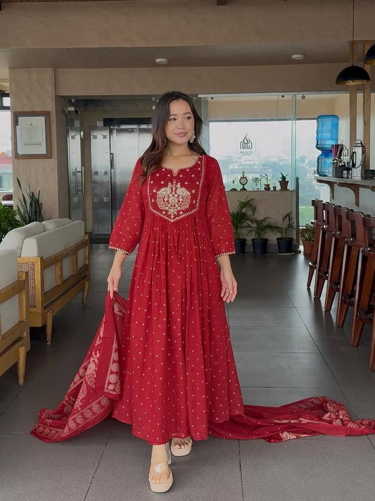 Red Embroidered Anarkali Kurta Set with Dupatta