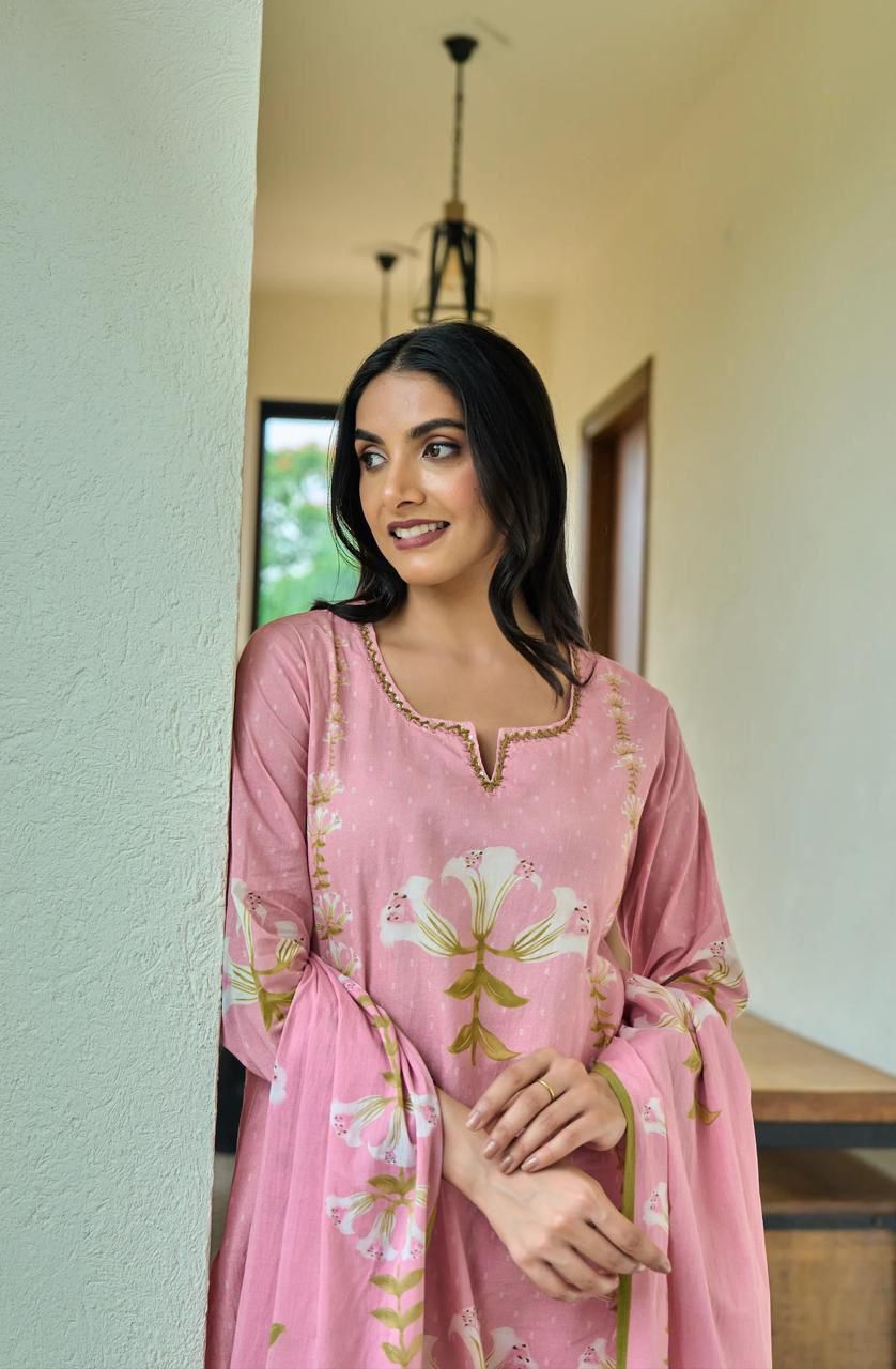 Pink Cotton Suit with Floral Print – Beautiful Ethnic Wear (Copy)