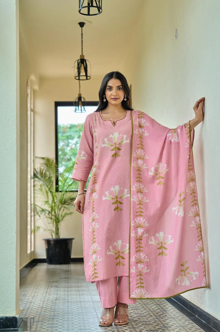 Pink Cotton Suit with Floral Print – Beautiful Ethnic Wear (Copy)