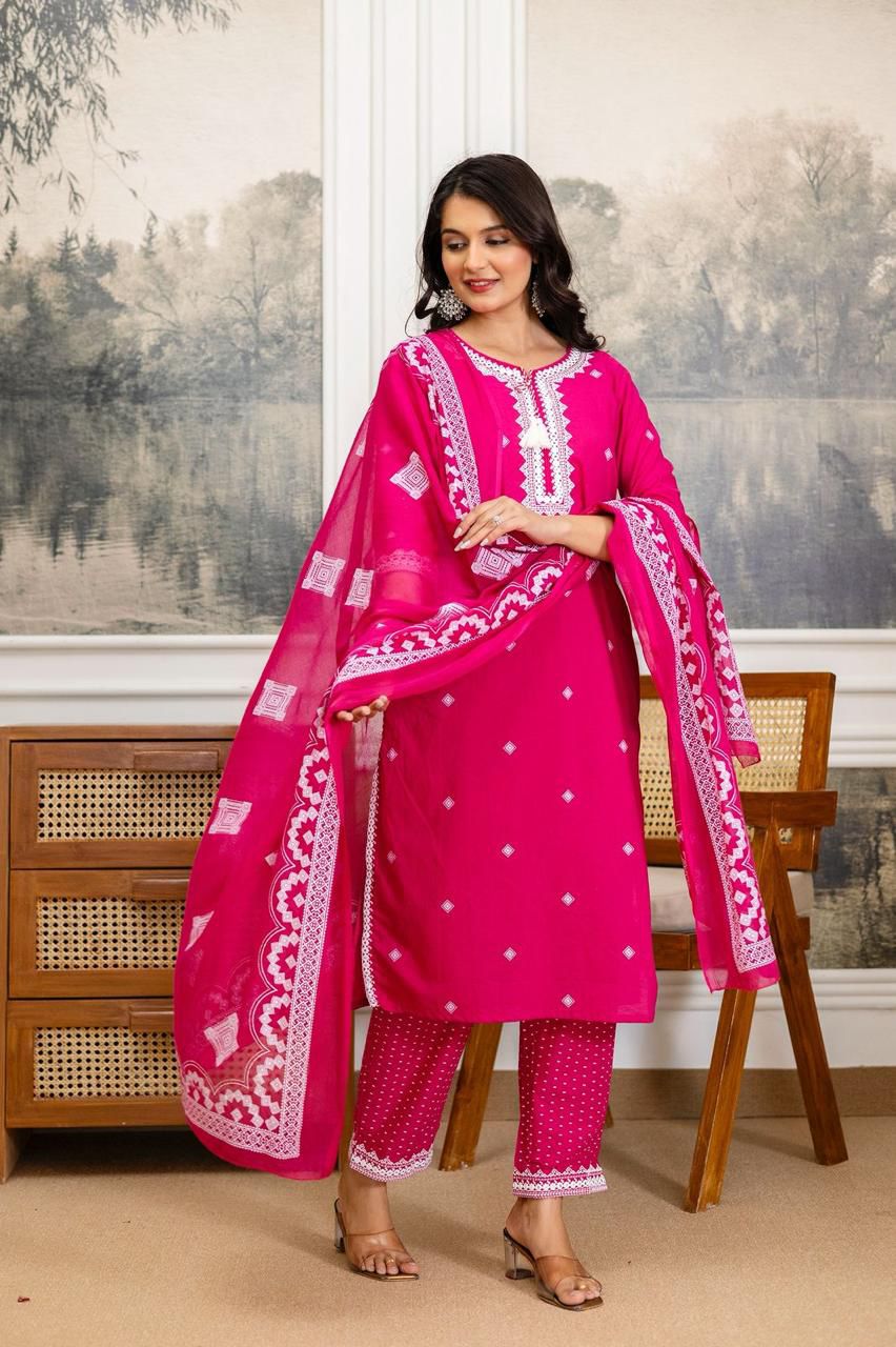 Pink Cotton Suit with Printed & Embroidery Work