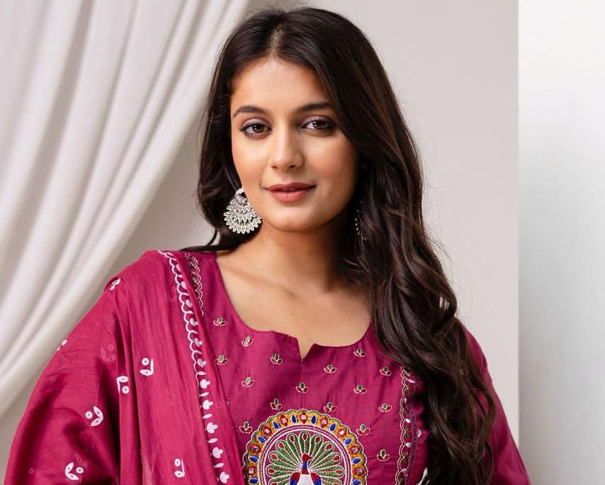 Pink Cotton Suit with Mirror Work & Light Embroidery