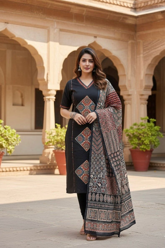 Ajrakh Print Cotton Kurta Set with Dupatta