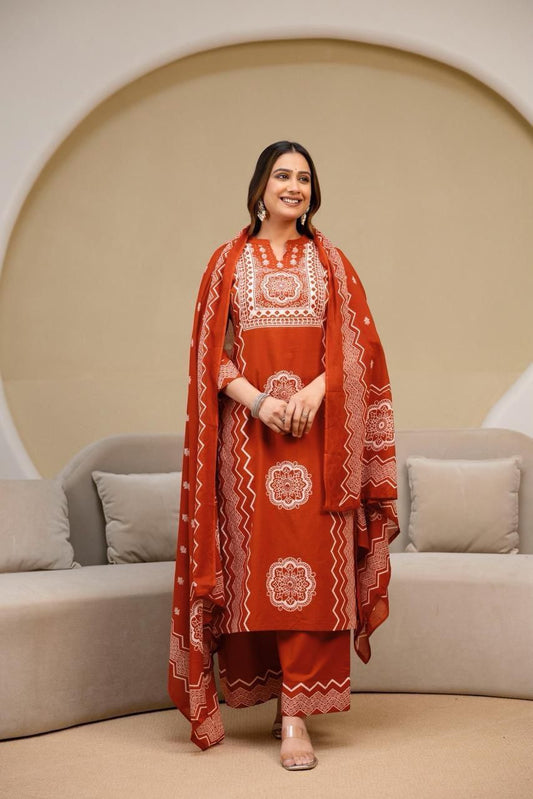 Traditional Printed Cotton Kurta Pant Set