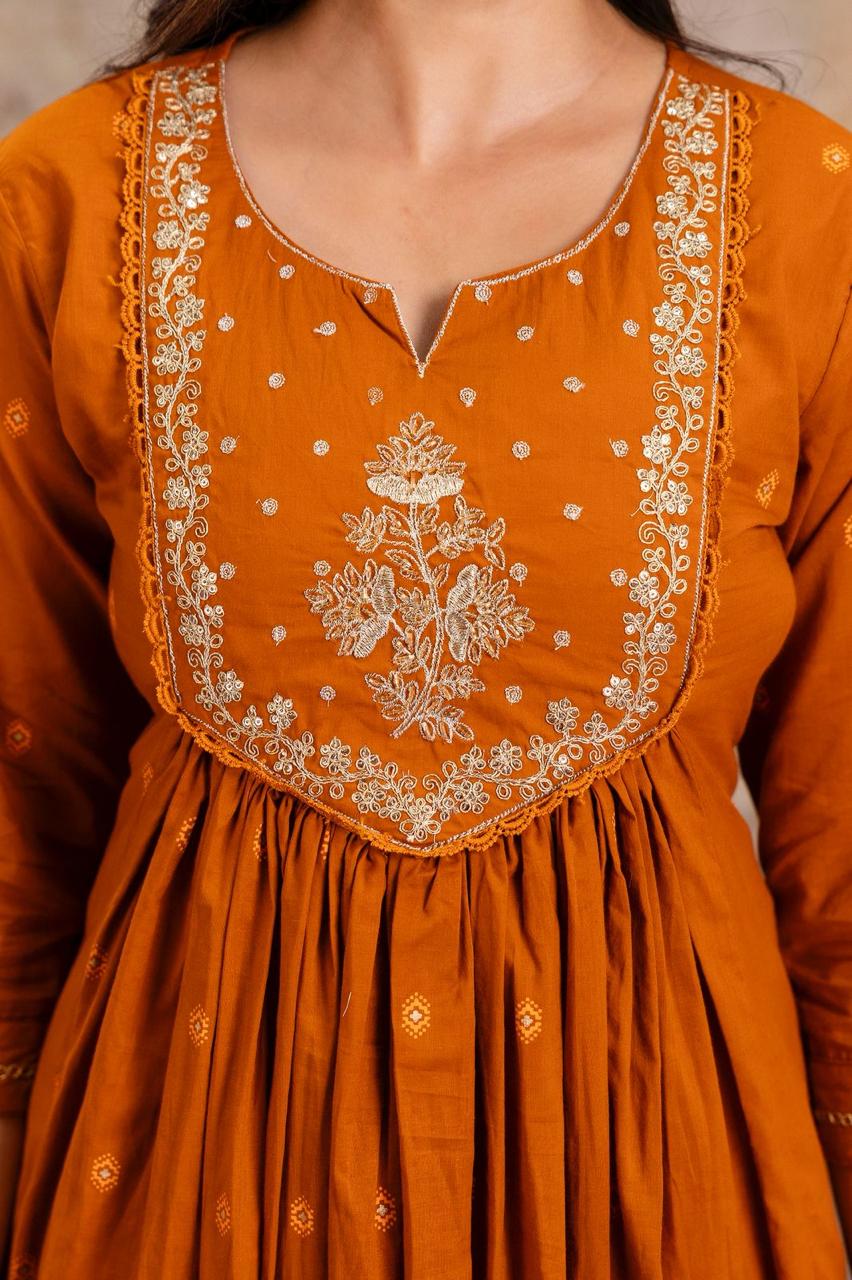 Embroidered Cotton A-Line Kurta Set